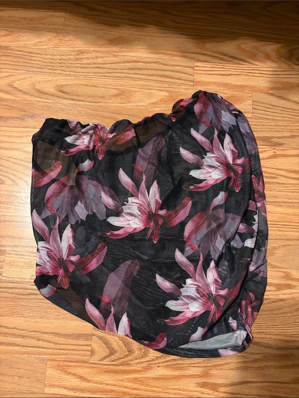 Black Floral Sheer Shirt with Pink & Mauve Blooms